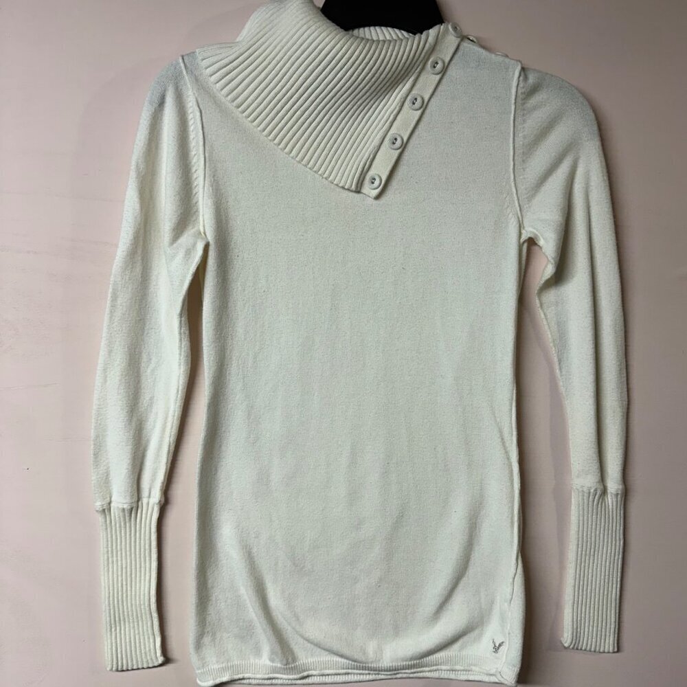 American Eagle Outfitters XS Long Sleeve Soft Knit Top Ivory Retro Y2K Style